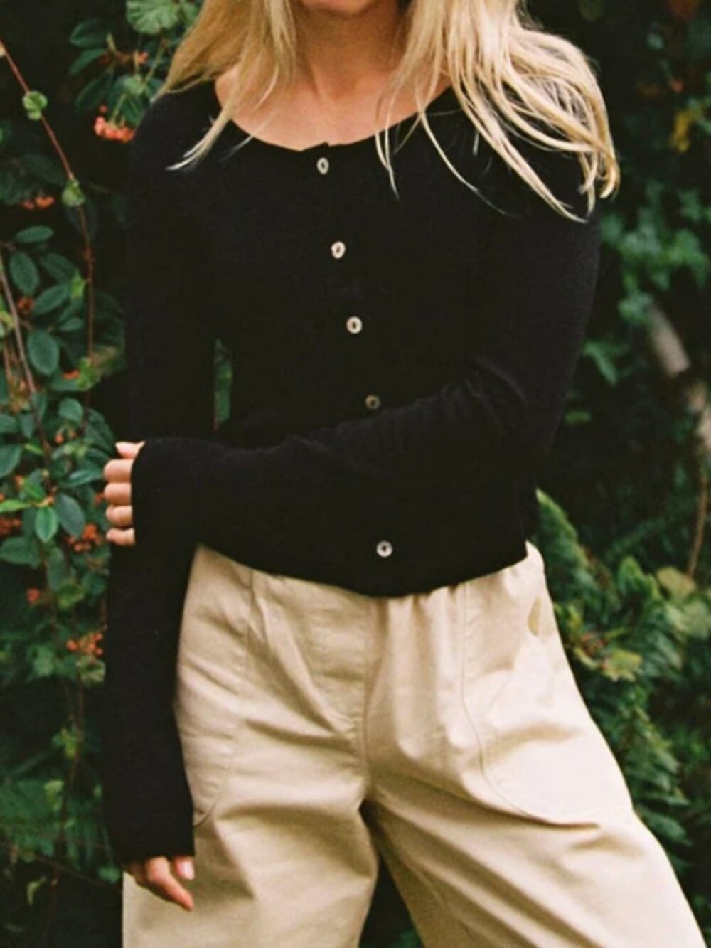 LA Relaxed Organic Rib Cardigan - Black